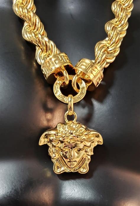 versace 24k gold chain|Versace gold chain and pendant.